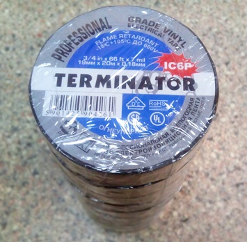 Изолента огнеупорная всепогодная Terminator IC6P чёрная; 19мм х 20м