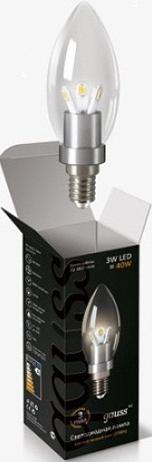 Cветодиодная свеча для хрустальных люстр (прозрачная) 3W E14 GAUSS HA103201103