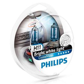 Лампы автомобильные Philips 12362CVSM H11 12V-55W (PGJ19-2) (белый яркий свет) Crystal Vision +W5W 12V-5W (W2,1x9,5d)