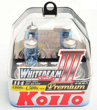 Высокотемпературные галогенные лампы Koito P0744W H4 Whitebeam Premium 12V 60/55W (135/125W) 4500K