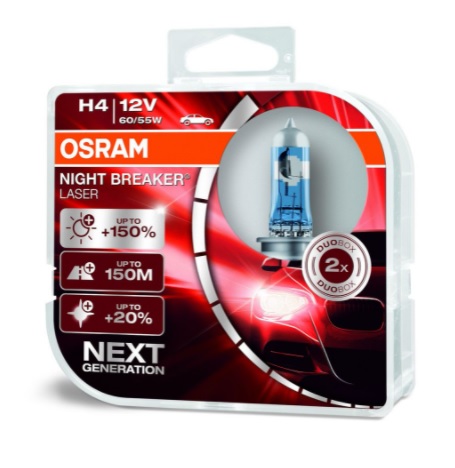 Лампы автомобильные Osram 64193NL-HCB H4 12V- 60/55W (P43t) (+150% света) Night Breaker Laser (2шт)